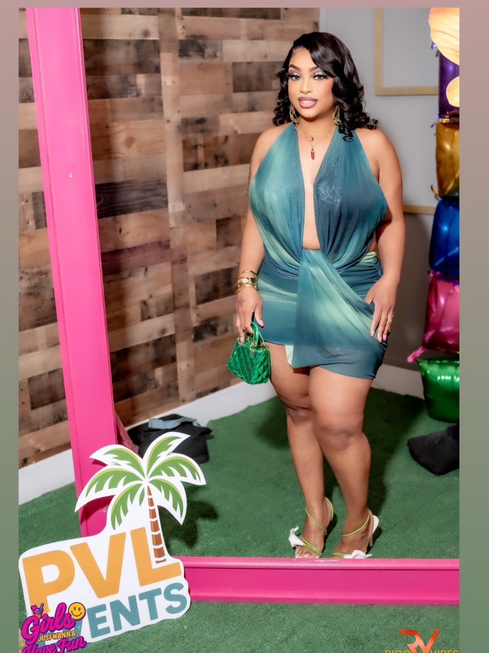 Fashion Nova Teal Gradient Backless Halter Mini Dress
